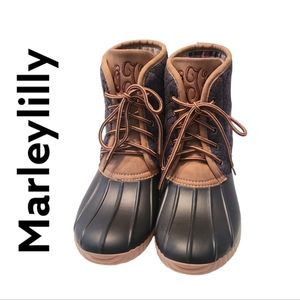 Marleylilly Brown Black Gray Monogrammed Duck Boots Women's Size 6